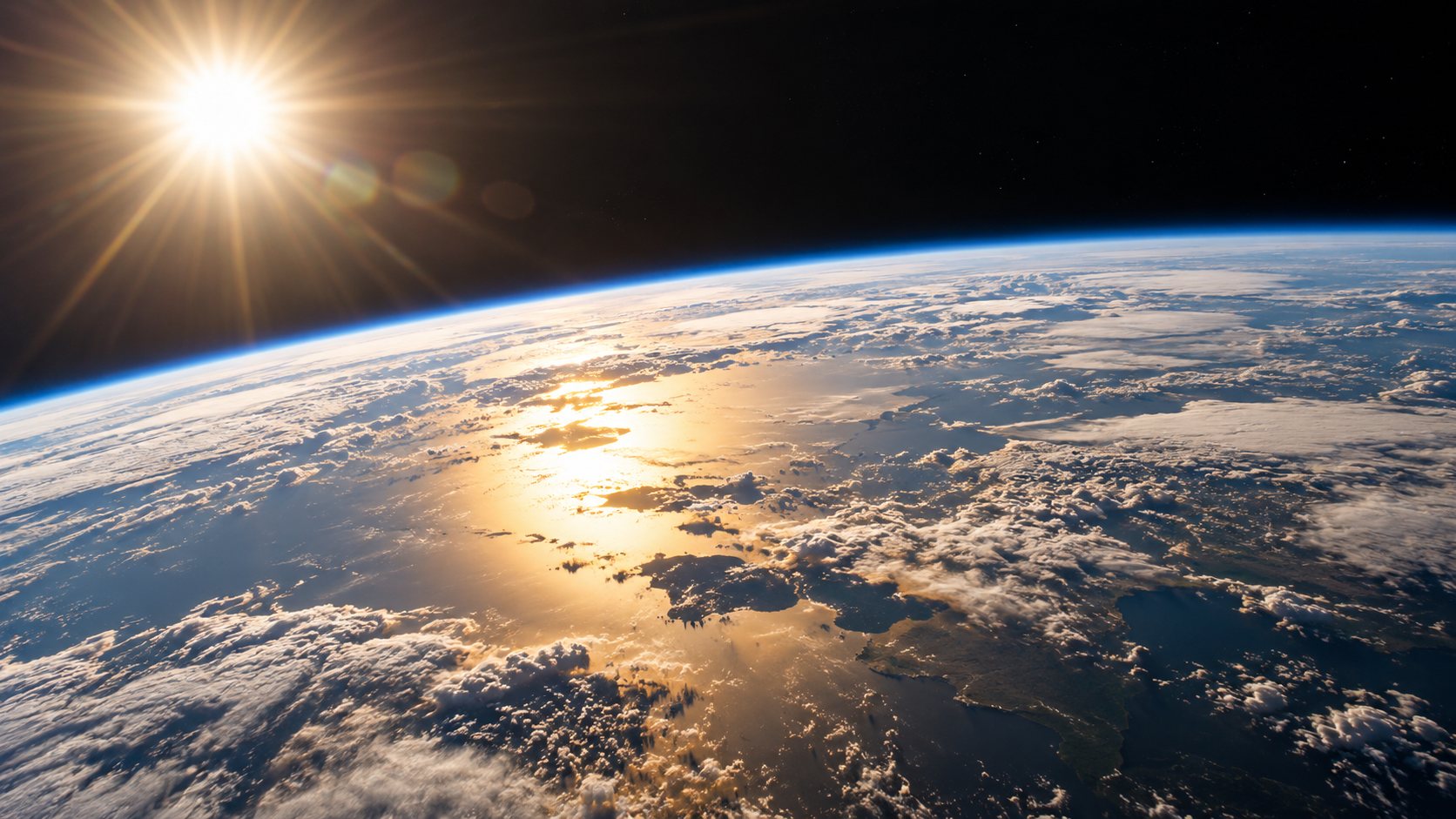 The sun shining down onto the Earth